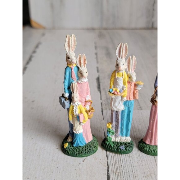 Vintage easter bunny family couple miniature spring home decor set - Picture 2 of 7